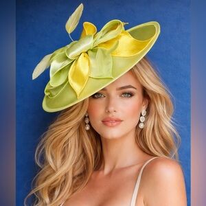 Elegant Lime Green + Yellow Fascinator Hat Formal Headwear Tea Church KY Derby